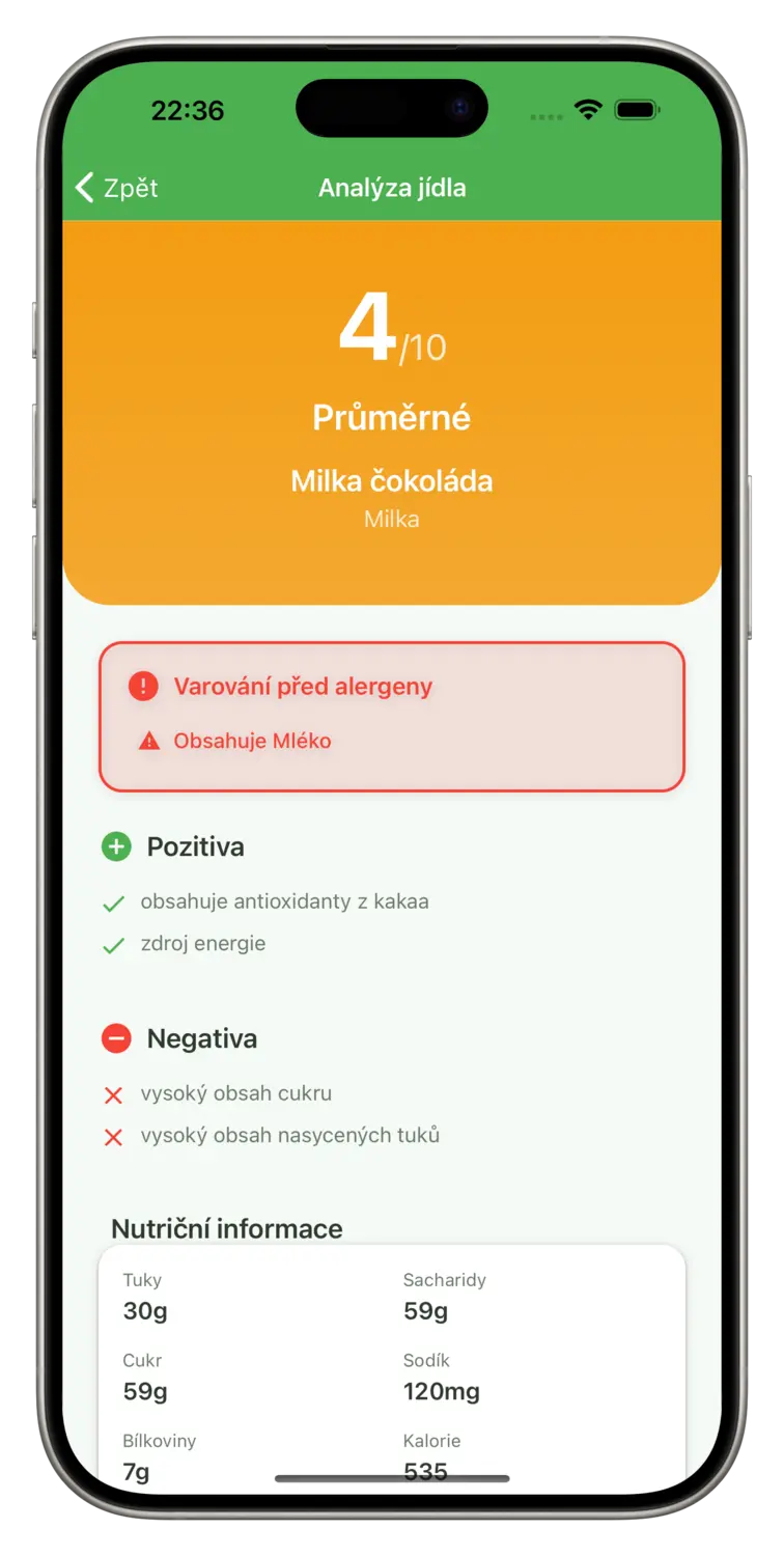 Personalizovaná upozornění na alergeny Screenshot
